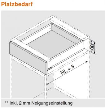 MERIVOBOX Zarge, Höhe M (91 mm), NL=350 mm, li/re, inkl. Abdeckkappen, indiumgrau, 470M3502S